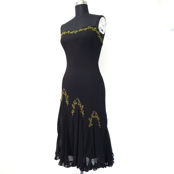 Vintage Y2K Betsey Johnson Whimigoth Embroidered Beaded Floral Midi Slip Dress - Picture 10 of 10